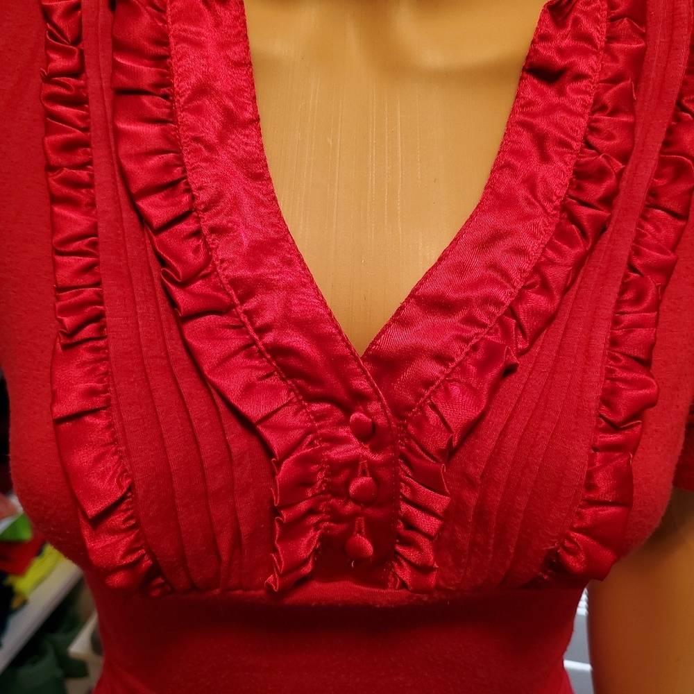 Red Ruffled V-Neck Women’s Top - Picture 2 of 2